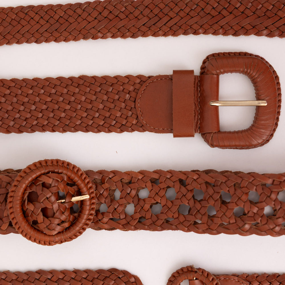 
                      
                        WEAVE ME THIS WAY Tan Leather Belt
                      
                    
