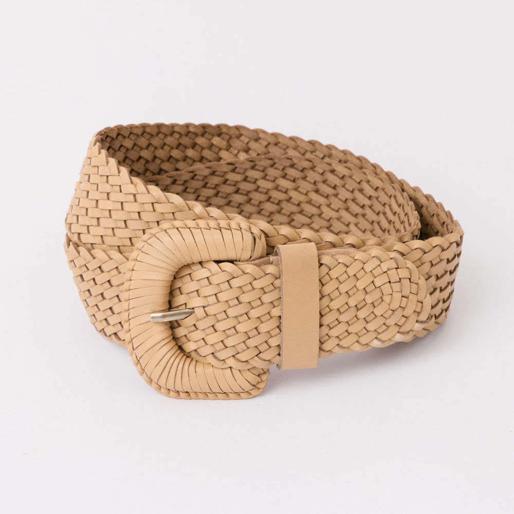 Woven beige leather vintage style belt