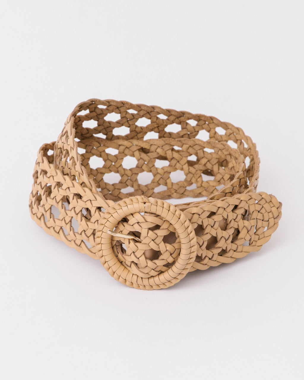 Beige leather vintage style woven belt