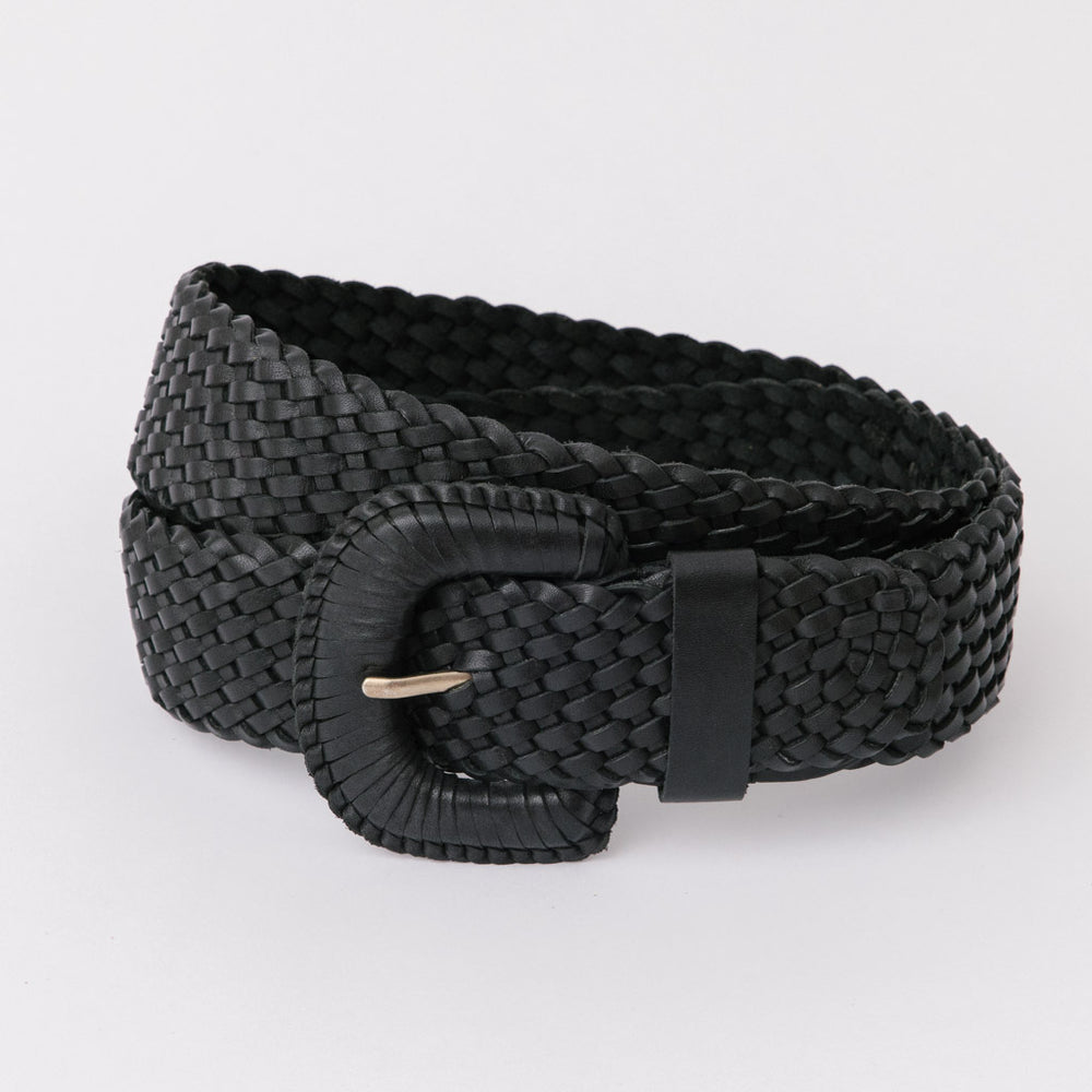 Black leather vintage style woven belt