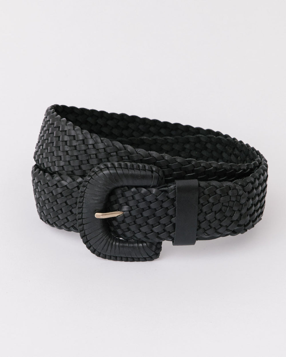 Black leather vintage style woven belt