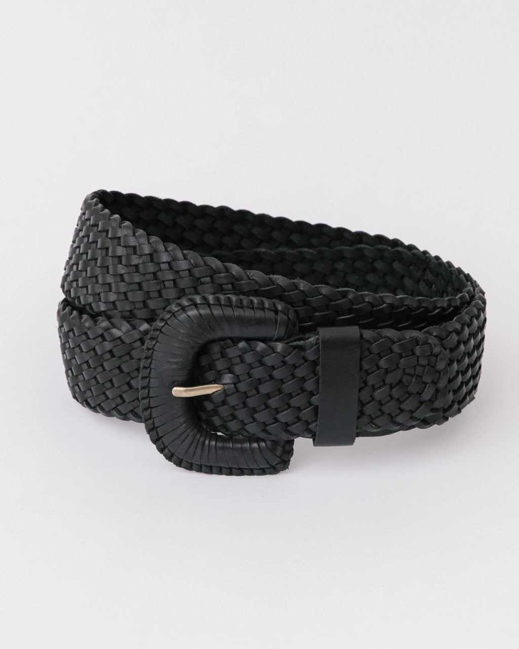 Black leather vintage style woven belt