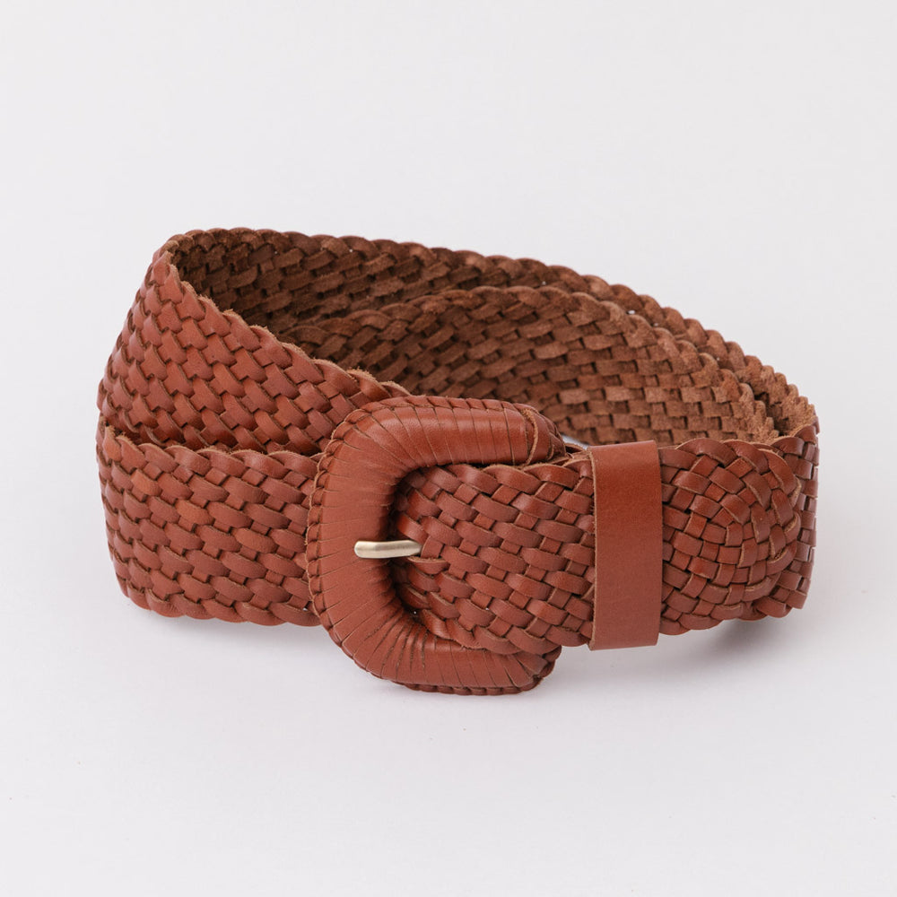 tan leather vintage style woven belt