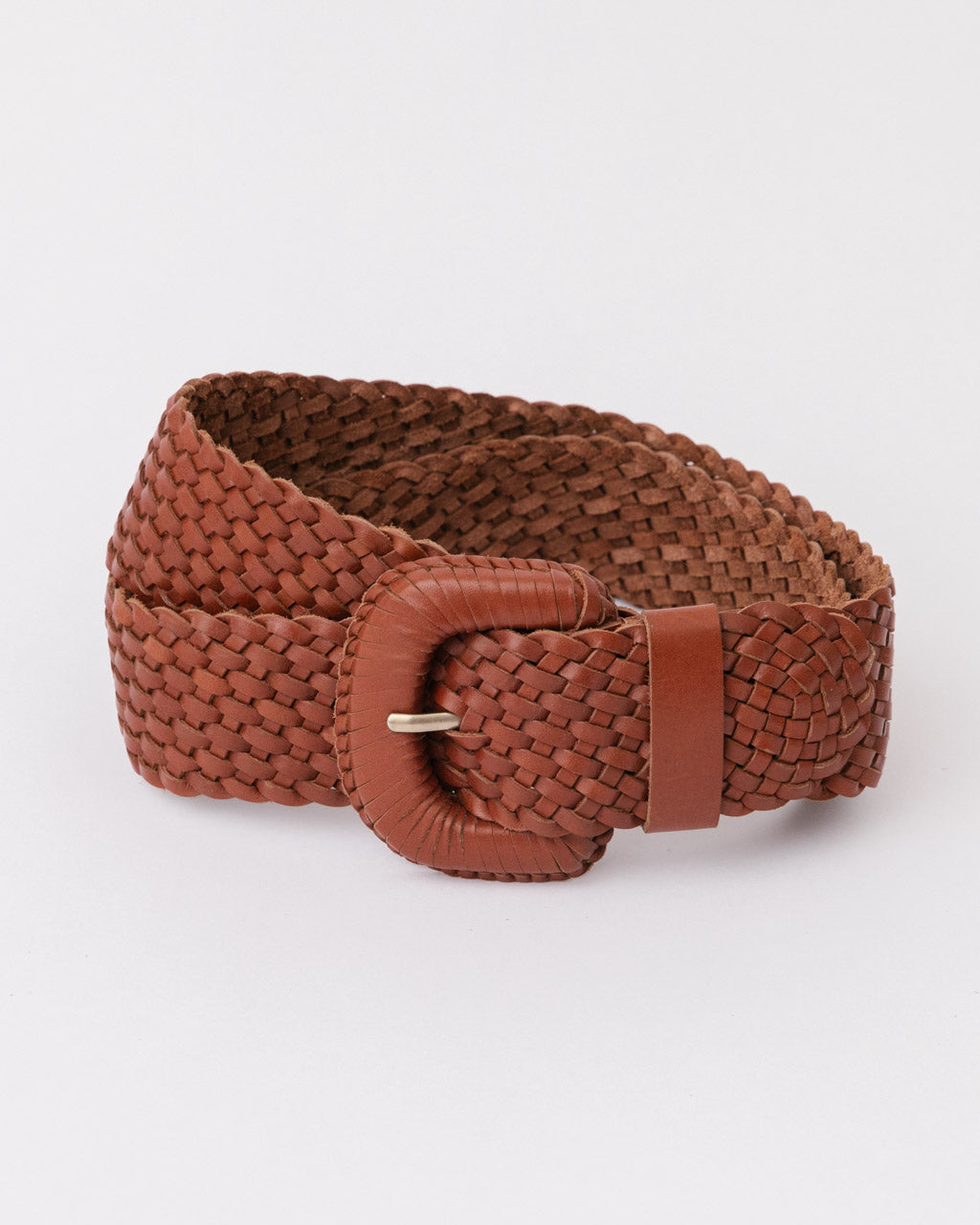 tan leather vintage style woven belt