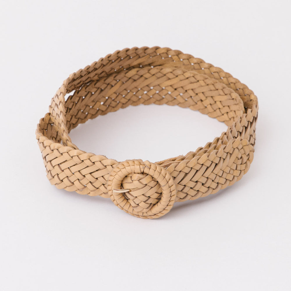 Beige woven leather vintage style belt