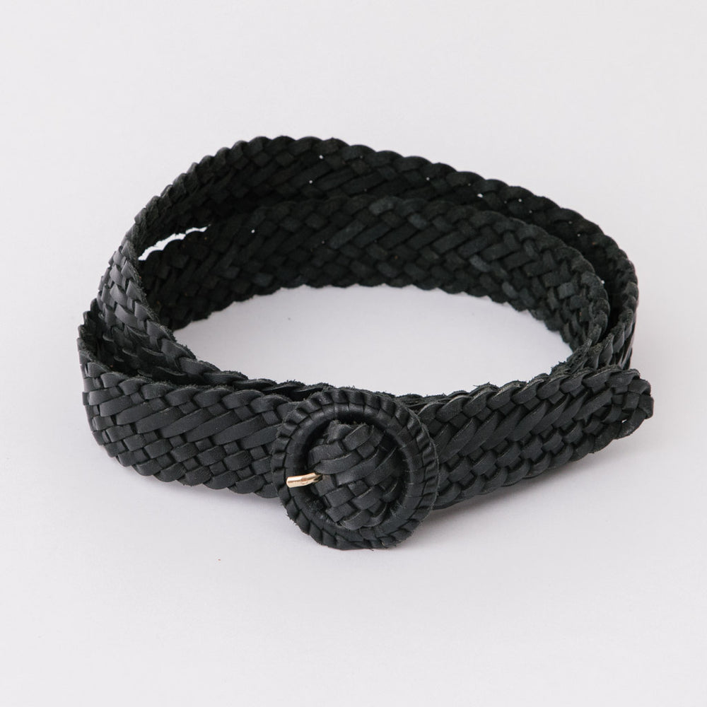 Black woven leather vintage style belt