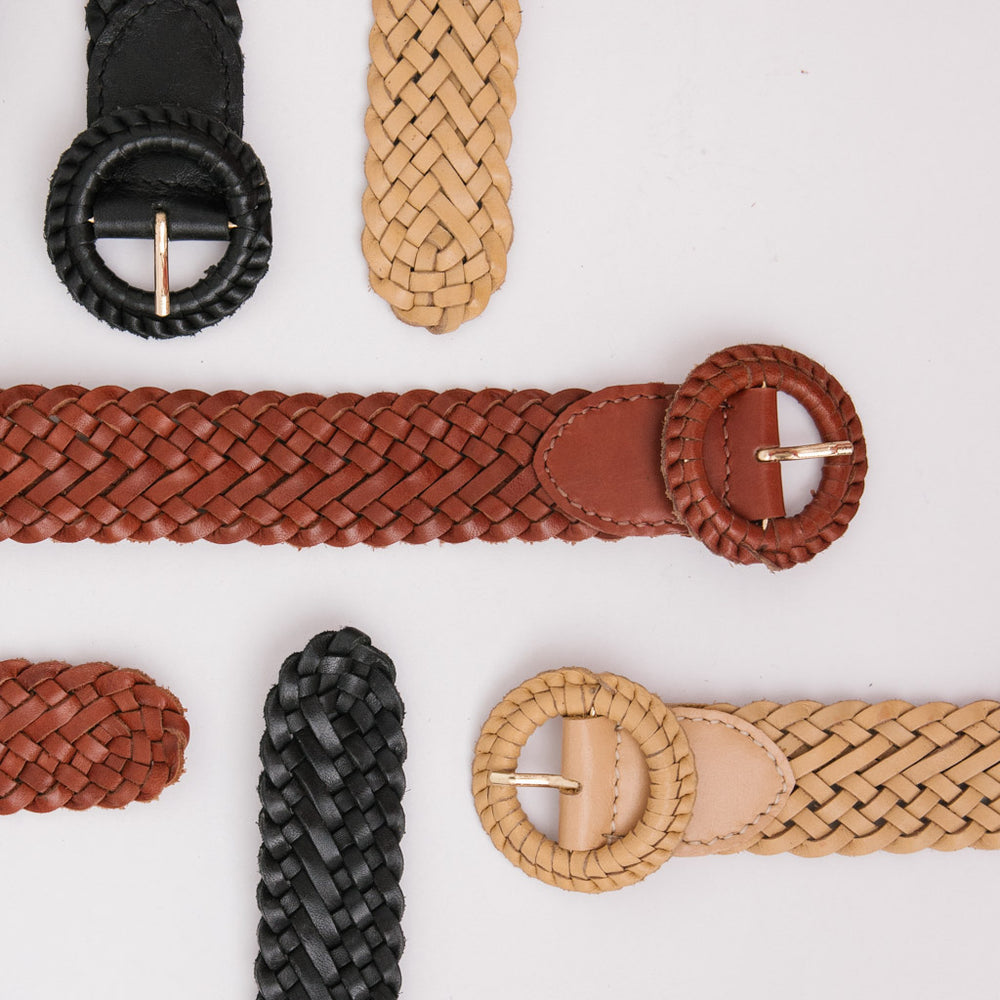 
                      
                        WEAVE ME THIS WAY Tan Leather Belt
                      
                    