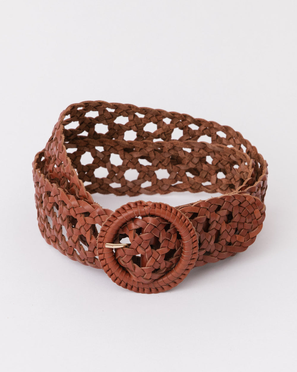 Tan leather vintage style woven belt