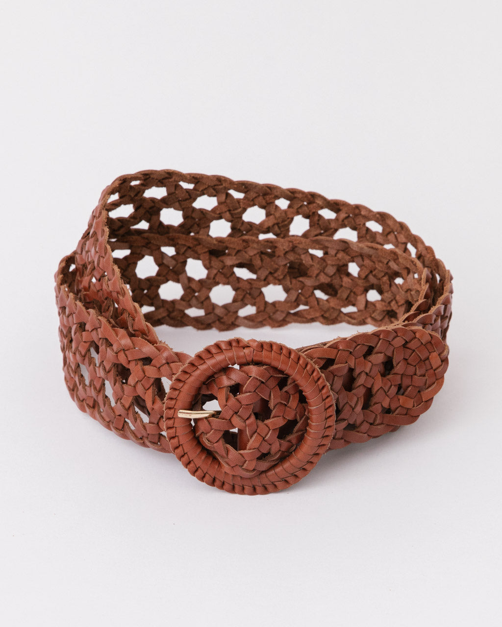 Tan leather vintage style woven belt