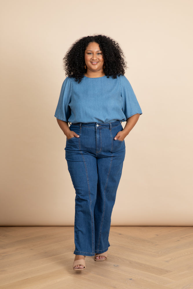 
                      
                        Chambray Fluted Sleeve Top
                      
                    