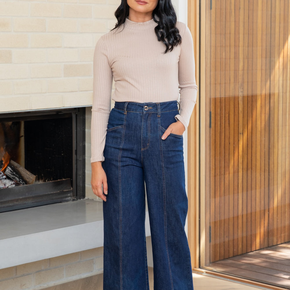 
                      
                        Indigo Denim High Waisted Pants
                      
                    