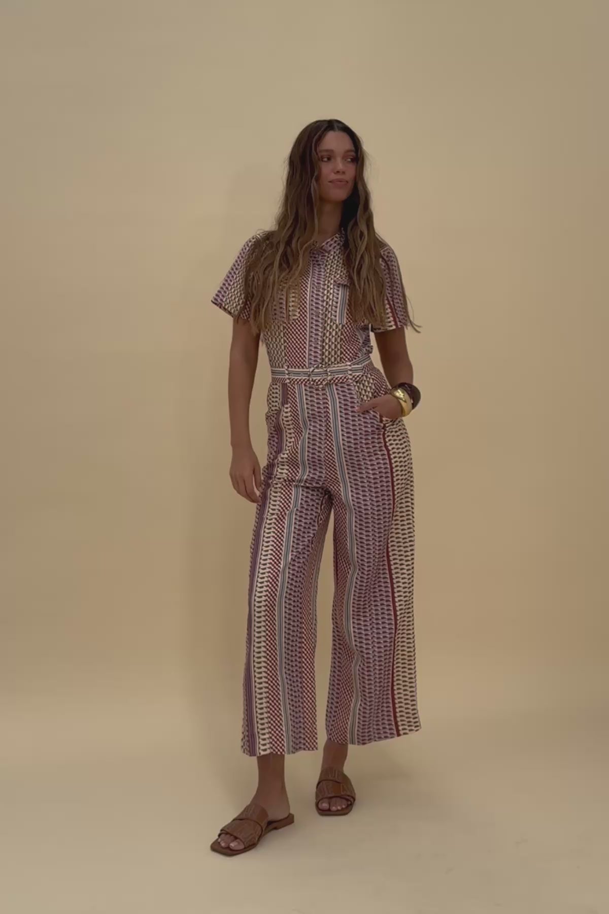 Woman wearing Frock Me Out Resort Mod Safari Jumpsuit 