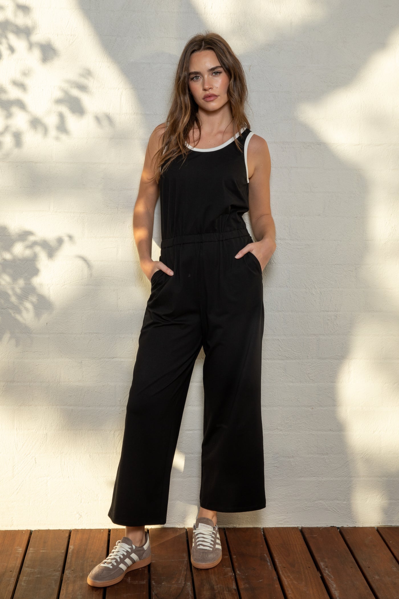 Ringer Black Stretch Retro Jumpsuit