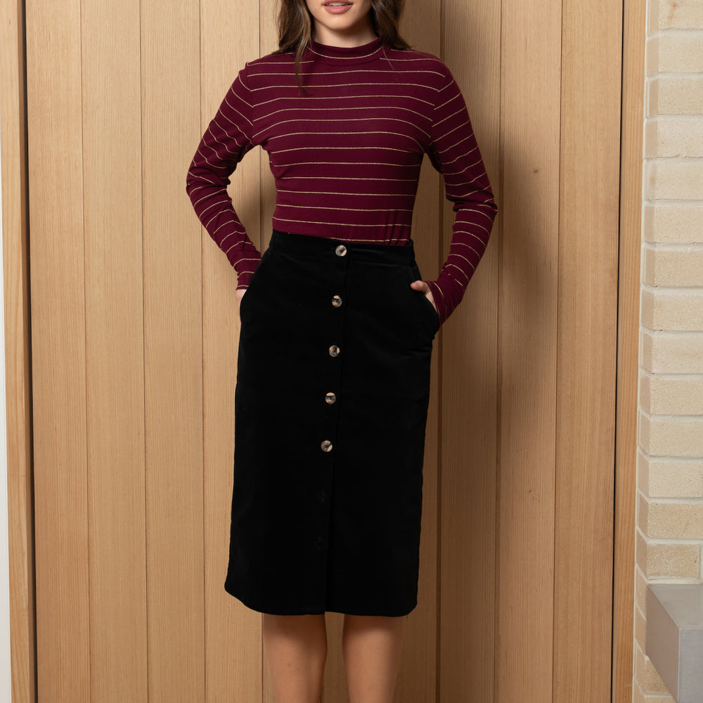 Velvet Midi Pocket Skirt