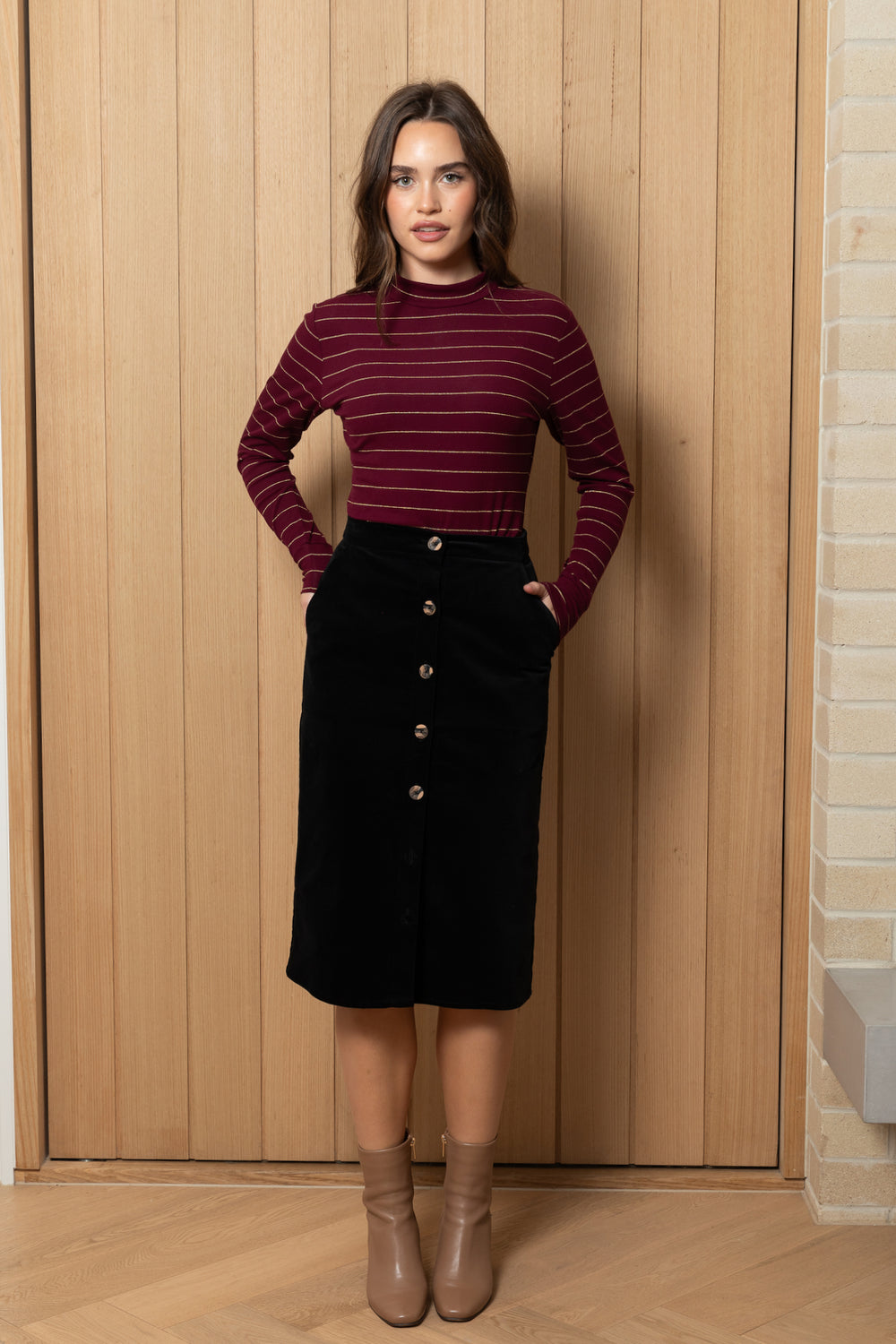 Velvet Midi Pocket Skirt