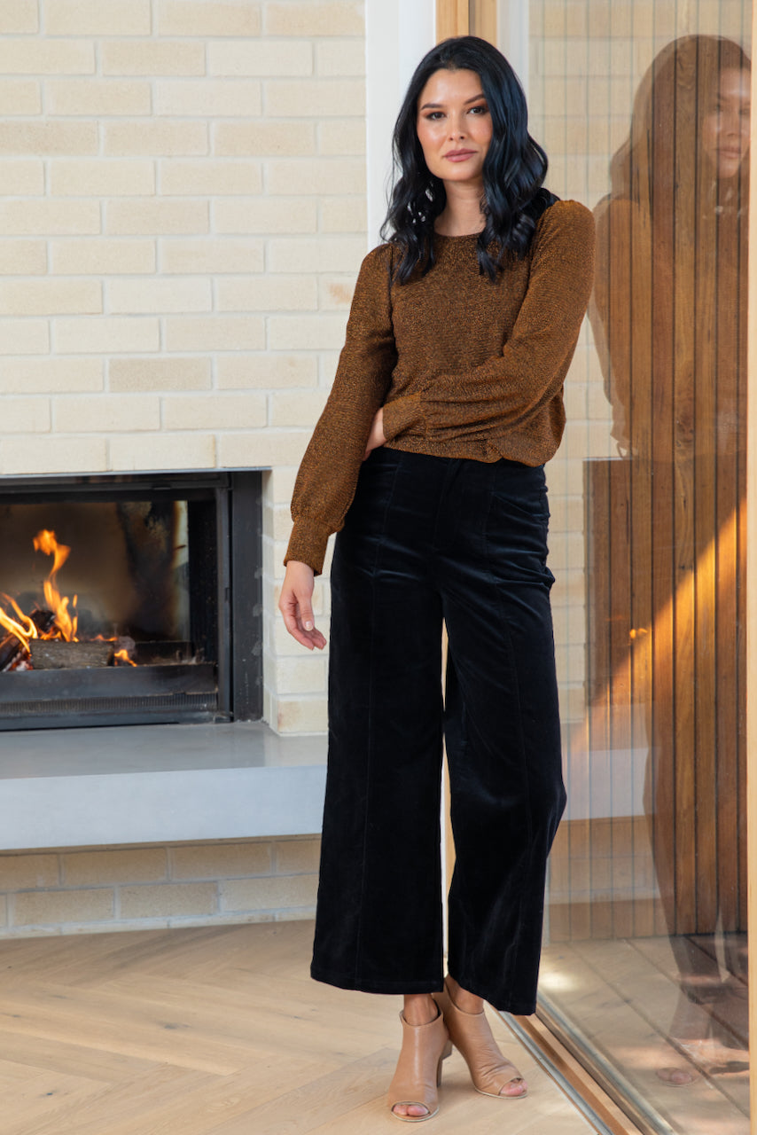 Black Velvet High Waisted Pants