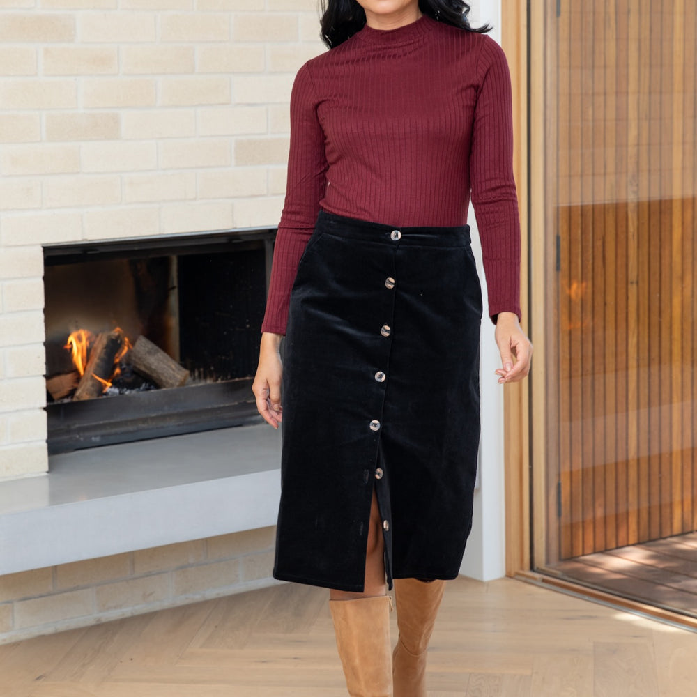 
                      
                        Velvet Midi Pocket Skirt
                      
                    